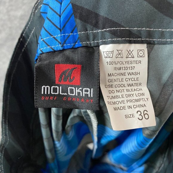 Molokai Board Shorts Size 36 Men's 100% Polyester Adults Blue Striped - Picture 8 of 8